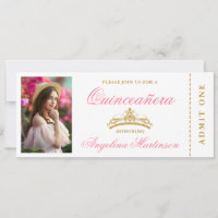 Billet élégant Quinceanera Photo rose et or