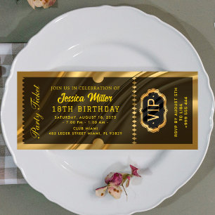 Invitation Billet élégant VIP pour l'événement Gold