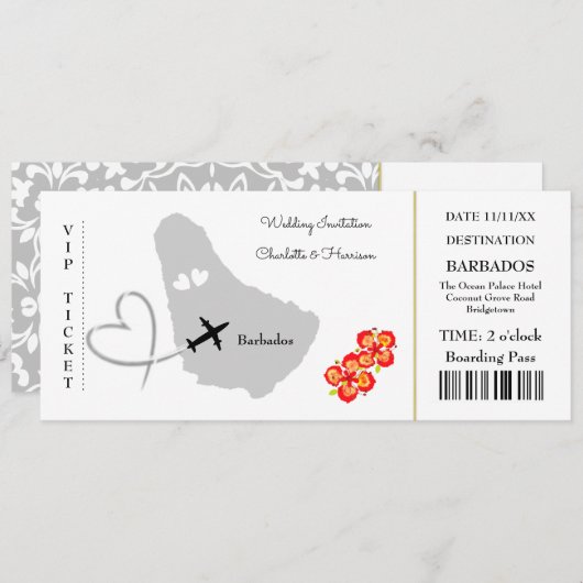 Invitation Billet Embarquement Pass Mariage Destination Barba (Devant / Derrière)