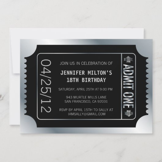 Invitation Billet film argent (Devant)