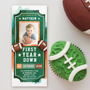 Invitation Billet Football Green Photo Boy 1er anniversaire