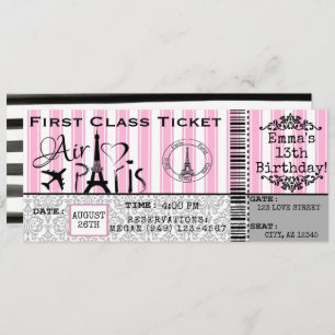Invitation Billet Girl's Paris France Airline
