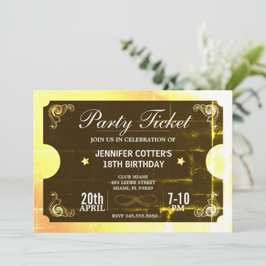 Invitation Billet Golden Party (Debout devant)