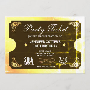 Invitation Billet Golden Party