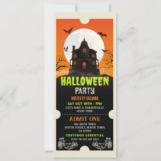 Invitation Billet Halloween Haunted House Party Horreur (Devant)
