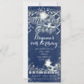 Invitation Billet Mardi Gras Blue & White VIP Anniversaire (Devant)