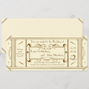 Invitation billet mariage art déco, ivoire, ivoire arrière