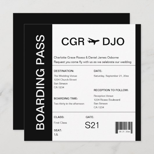 Invitation Billet Mariage de Pass d'embarquement pour les voy (Devant / Derrière)