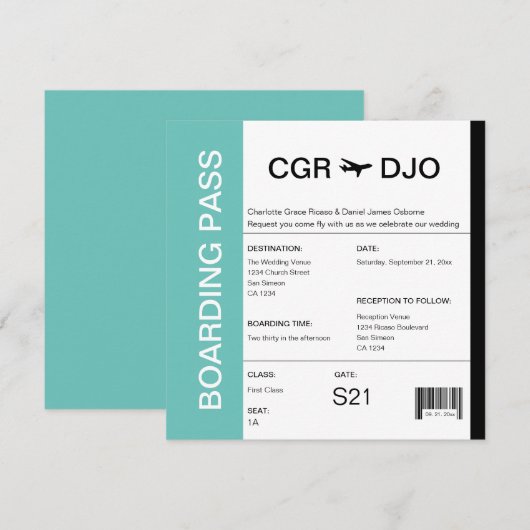 Invitation Billet Mariage de Pass d'embarquement pour les voy (Devant / Derrière)