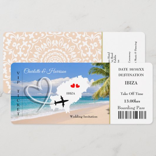 Invitation Billet mariage Destination Ibiza (Devant / Derrière)