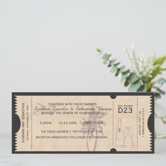 Invitation Billet Mariage Palm Tree Boarding Pass (Debout devant)