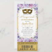 Invitation Billet Mascarade Floral Lilac Quinceañera (Devant)
