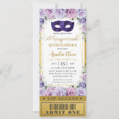 Invitation Billet Mascarade Floral Lilac Quinceañera (Devant)
