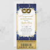 Invitation Billet mascarade Royal Blue Floral Quinceañera (Devant)