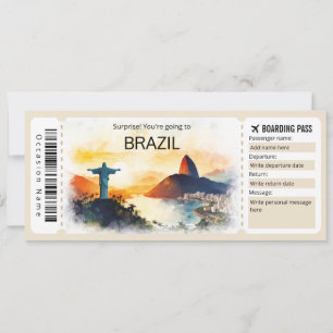 Invitation Billet modifiable Brésil Avion Rio Boarding Pass