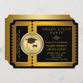 Invitation Billet Noir et Or Parti de Graduation (Devant / Derrière)