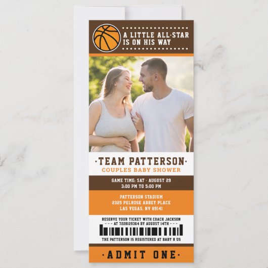 Invitation Billet Orange Basketball Couples Baby shower Photo (Devant)