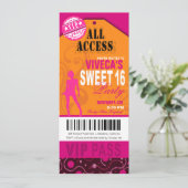 Invitation Billet orange, rose et Fuschia VIP Sweet 16 (Debout devant)