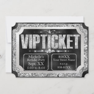 Invitation Billet pailleté noir et argent et diamants