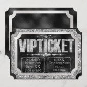 Invitation Billet Parties scintillant et diamants noir et arg (Devant / Derrière)