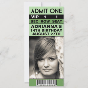 Invitation Billet photo VIP vert Mint Anniversaire