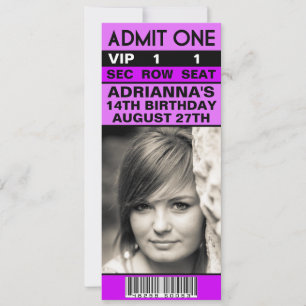 Invitation Billet photo VIP violet orchidée fête d'anniversai