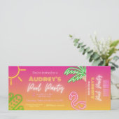 Invitation Billet Piscine Party Pink Neon (Debout devant)