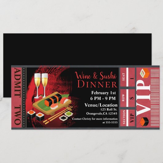 Invitation Billet pour événement VIP déjeuner dîner vin et su (Devant / Derrière)