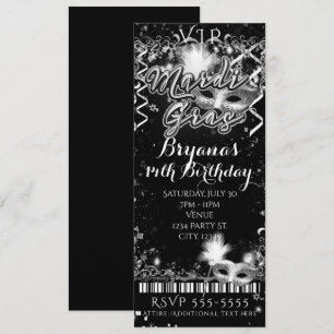 Invitation Billet pour la fête d'anniversaire VIP Mardi Gras