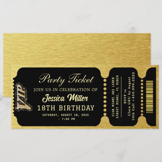 Invitation Billet pour la Soirée Noir & Or (Devant / Derrière)