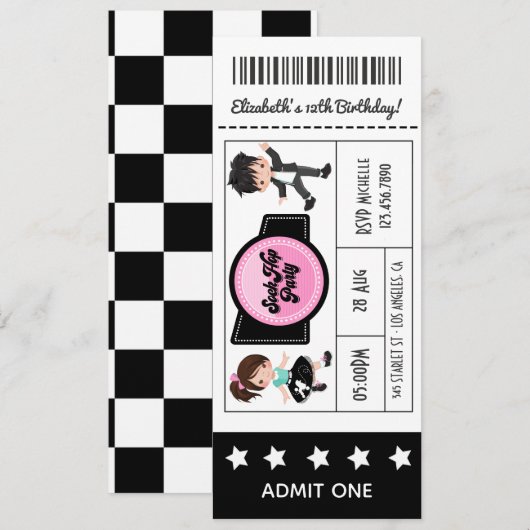 Invitation Billet pour la soirée Sock Hop (Devant / Derrière)