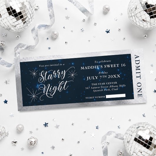 Invitation Billet pour un doux seize ans sous les étoiles