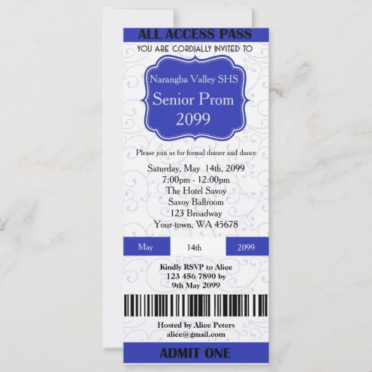 Invitation Billet Prom, n'importe quelle occasion, (Devant)