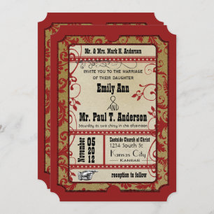 Invitation Billet Red Old Hollywood pour deux Mariages