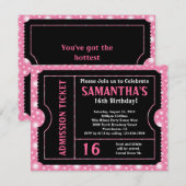 Invitation Billet rose et noir, Sweet 16 ou n'importe quel âg (Devant / Derrière)