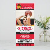 Invitation Billet rouge noir de basket-ball Anniversaire Phot (Debout devant)