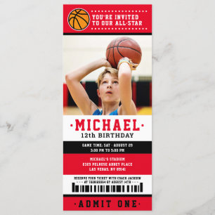 Invitation Billet rouge noir de basket-ball Anniversaire Phot