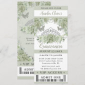 Invitation Billet Sage Green Floral Crown Quinceañera VIP (Devant / Derrière)