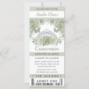 Invitation Billet Sage Green Floral Crown Quinceañera VIP