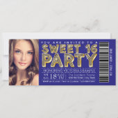 Invitation Billet Sweet 16 Bleu Royal et Or (Devant)