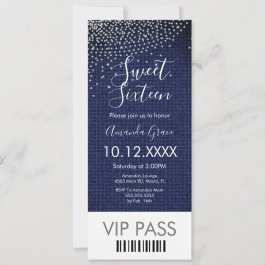Invitation Billet sweet sixteen Denim Diamonds Gem (Devant)