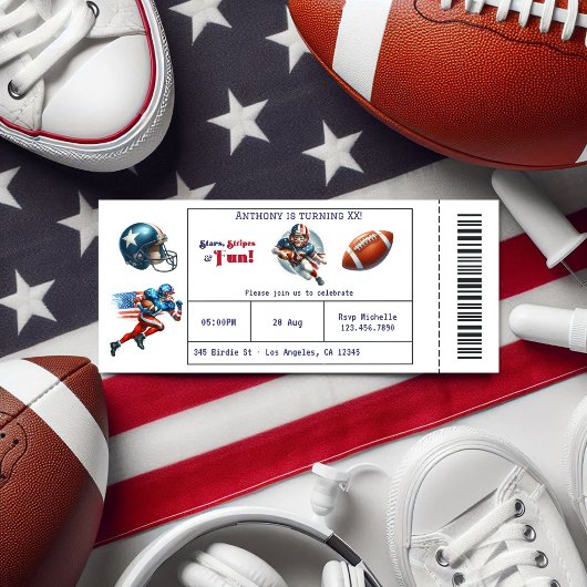 Invitation Billet Tous American Boy Football Anniversaire
