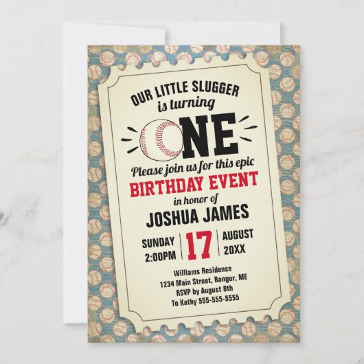 Invitation Billet Vintage de baseball sportif d'anniversaire (Devant)