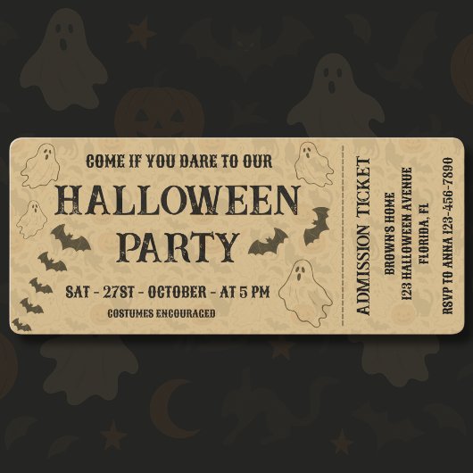 Invitation Billet vintage de fête d'Halloween Éffrayant