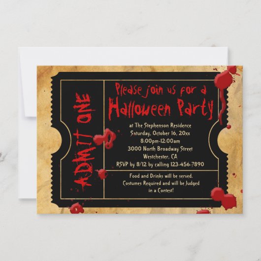 Invitation Billet Vintage Halloween Splatz (Devant)