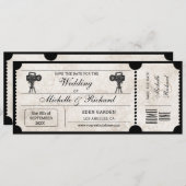 Invitation Billet vintage Rustic Movie Enregistrer la date (Devant / Derrière)