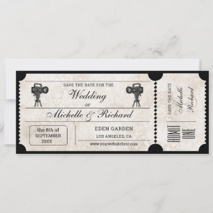 Invitation Billet vintage Rustic Movie Enregistrer la date