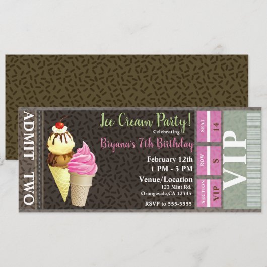 Invitation Billet VIP Anniversaire Fête de Glace (Devant / Derrière)
