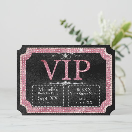 Invitation Billet VIP Black & Pink Diamonds (Debout devant)