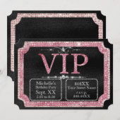 Invitation Billet VIP Black & Pink Diamonds (Devant / Derrière)